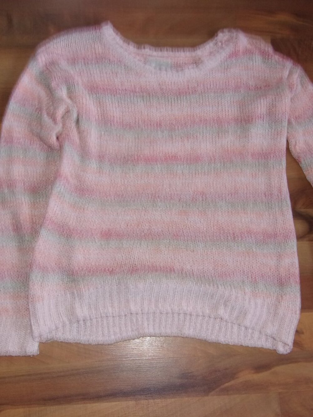 size medium sweater womens knit peach pink striped soft shirt